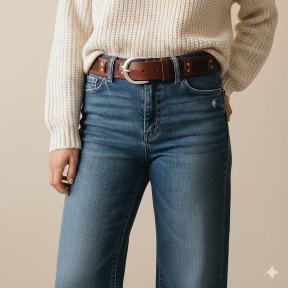 Fossil Belt Large Size 39" Waist Leather Western Brown Woven Studded Textured - Picture 2 of 10